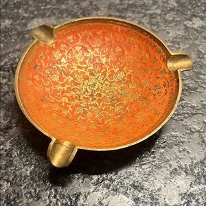 Vintage Gold and Orange Brass Decorative Ashtray